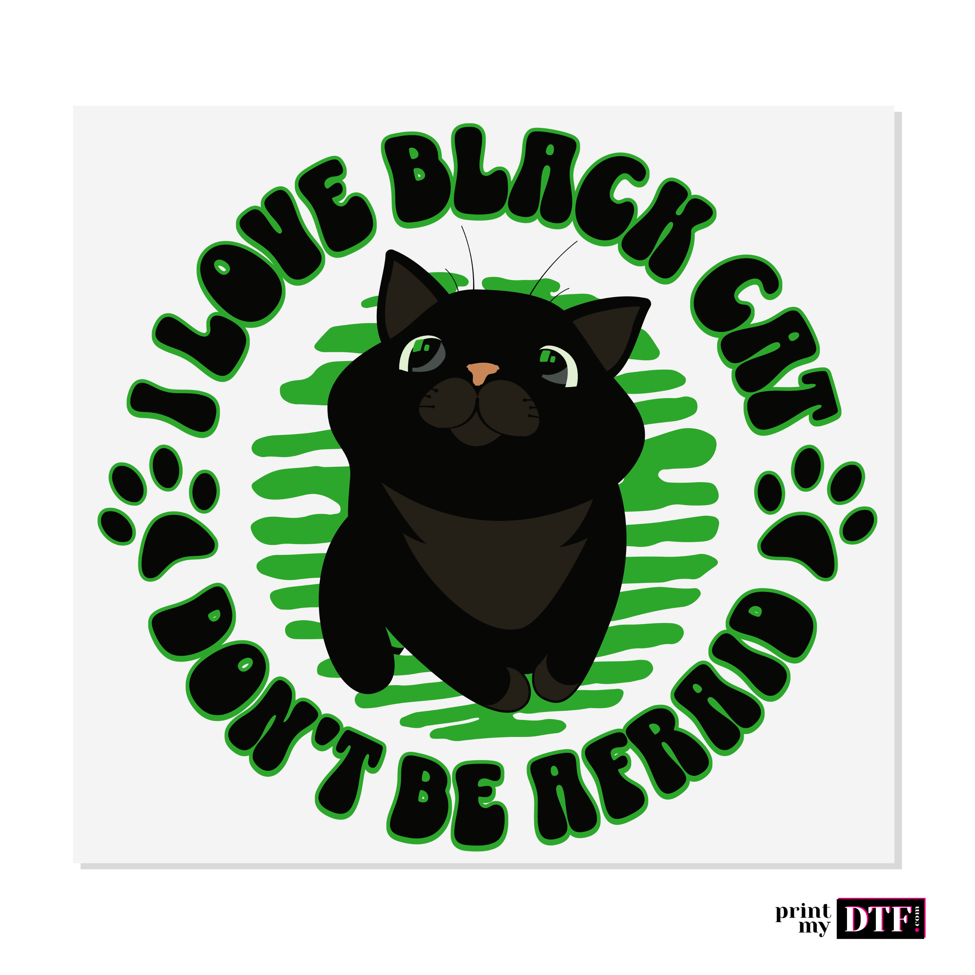 Design prêt à presser - I love black cat - Transfert DTF