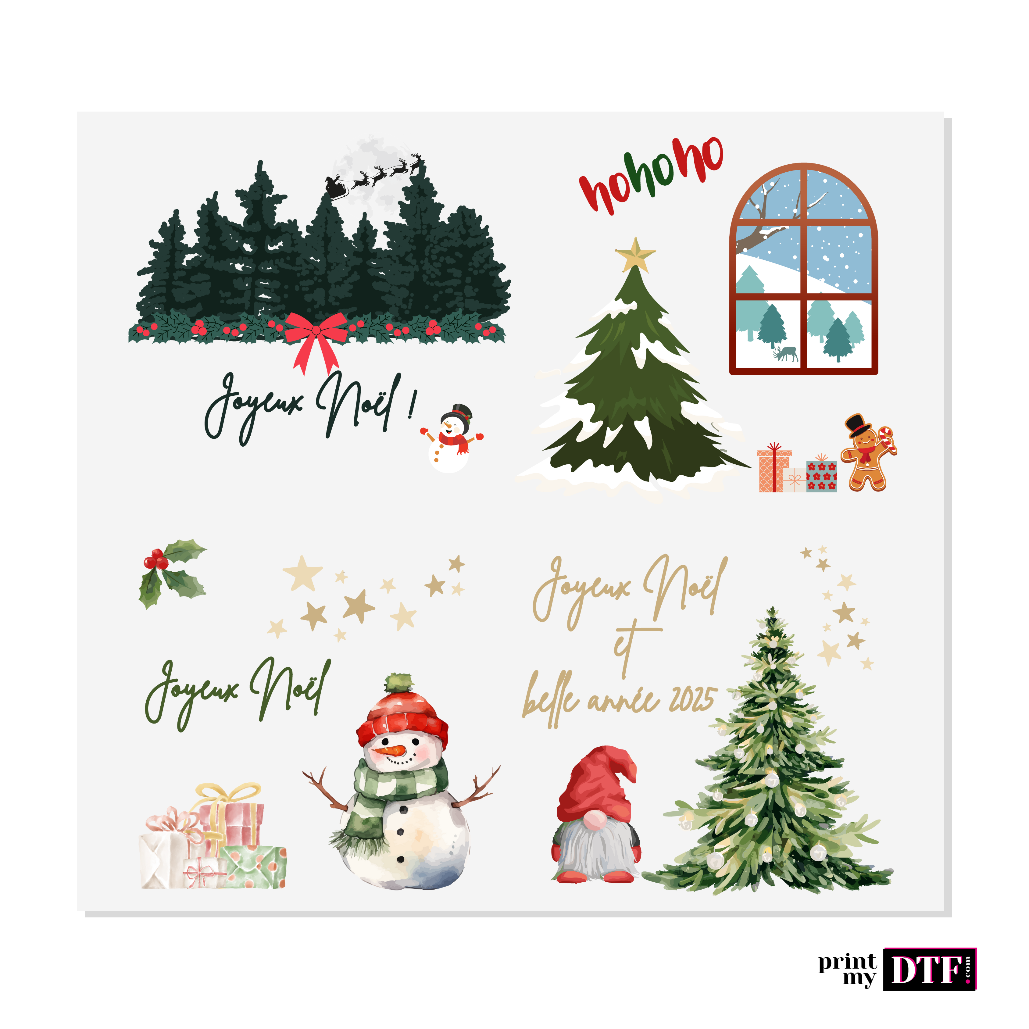 Sticker prêt à poser - Cartes de Noël - Sticker UV DTF